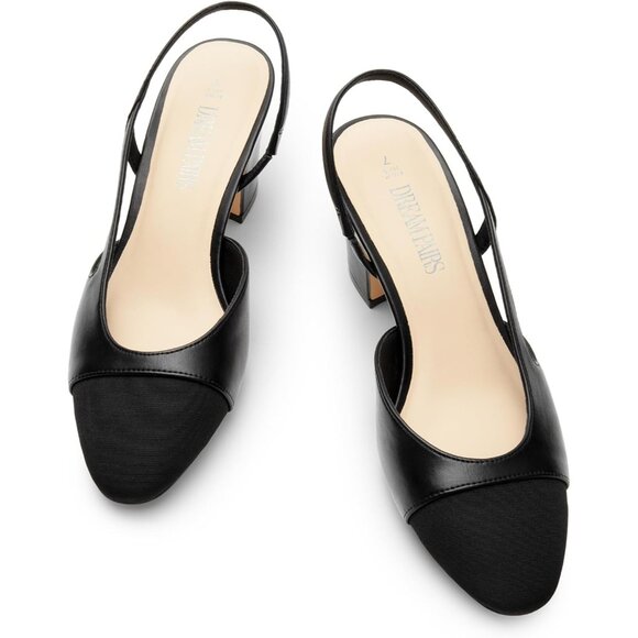 🆕Women Black Faux Leather Closed Round Toe Low Chunky Heel Slingback Pumps Shoe - Picture 4 of 7